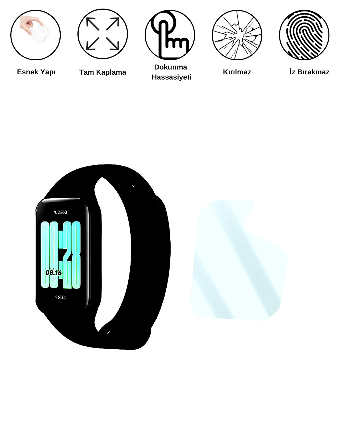 Xiaomi Smart Band 2 Saat Uyumlu Hydrojel Esnek Kırılmaz Cam Ekran Koruyucu Film 8684609227345