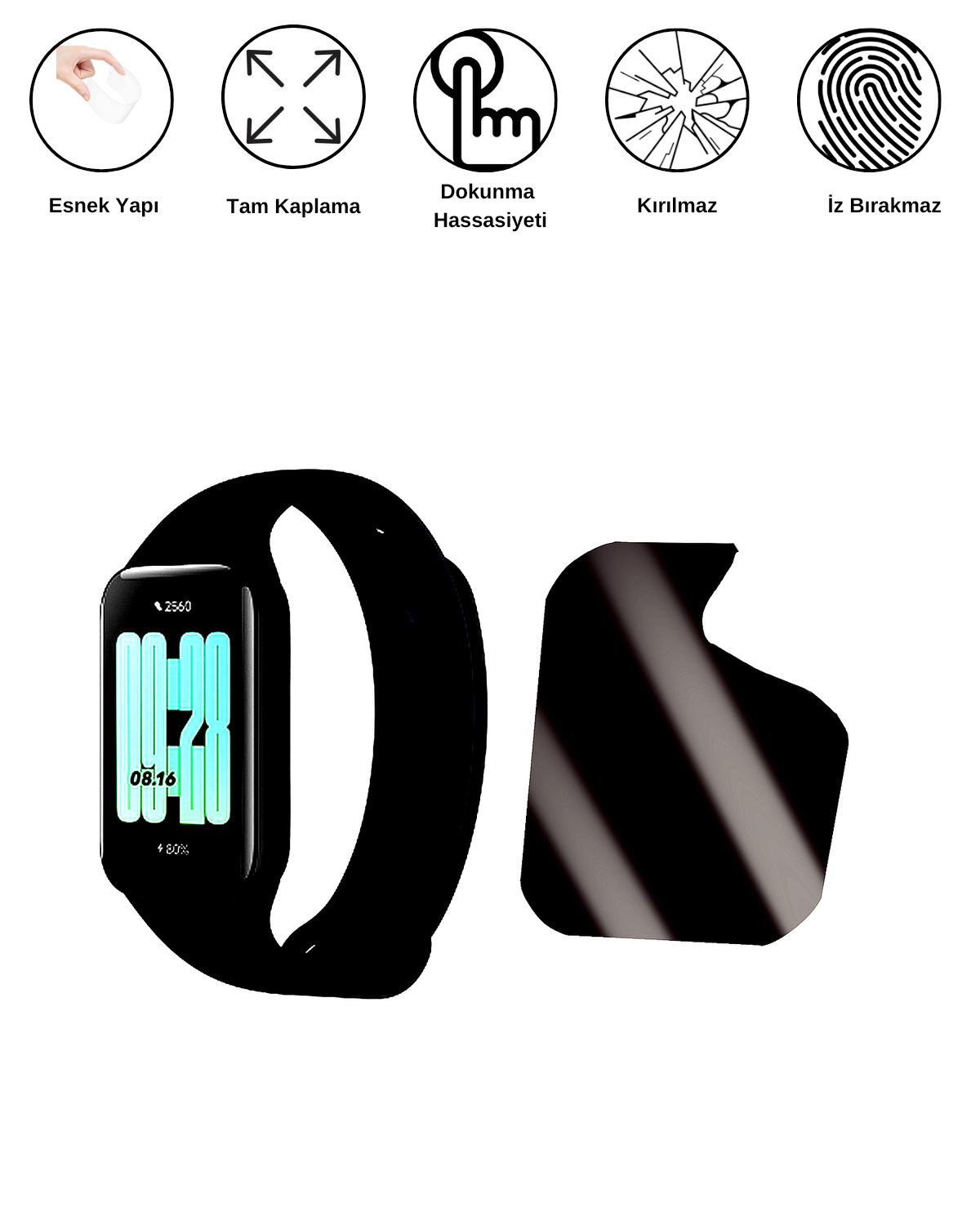 Xiaomi Smart Band 2 Saat Uyumlu Matte Esnek Ekran Kırılmaz Cam Ekran Koruyucu Film 8684609347142