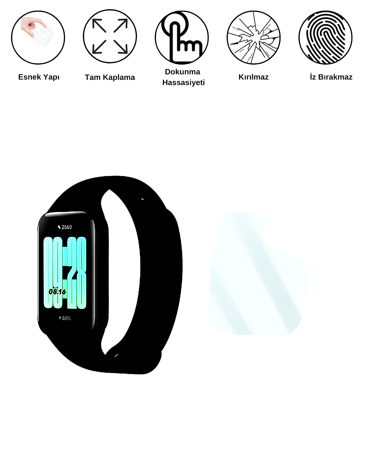 Xiaomi Smart Band 2 Saat Uyumlu Uv Nano Kırılmaz Cam Ekran Koruyucu Film 8684609287240