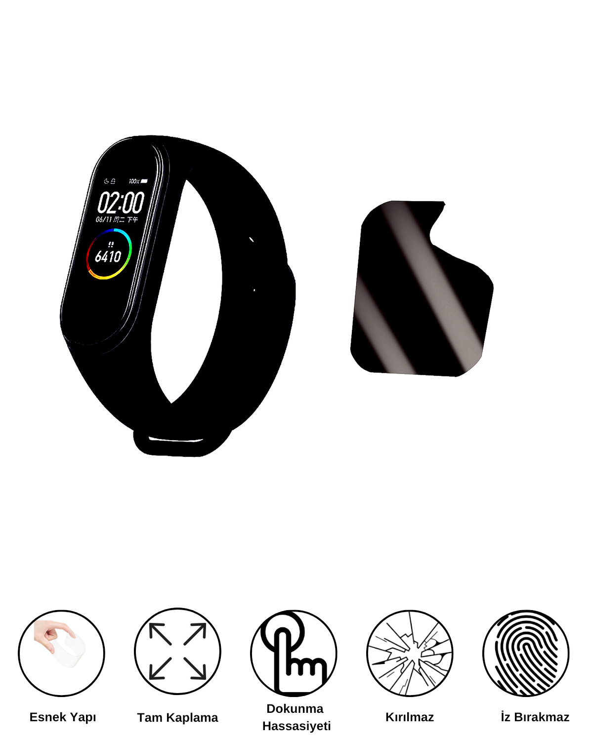 Xiaomi smart Band 4 Saat Uyumlu Hayalet Ekran Kırılmaz Cam Ekran Koruyucu Film 8684609406689