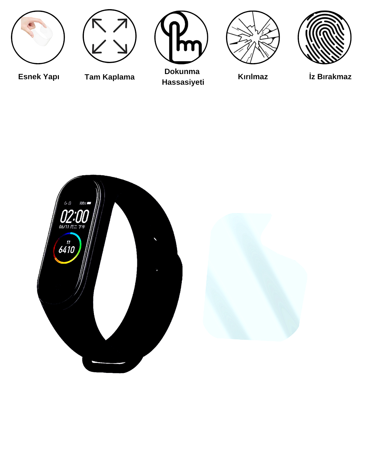 Xiaomi smart Band 4 Saat Uyumlu Hydrojel Esnek Kırılmaz Cam Ekran Koruyucu Film 8684609226980