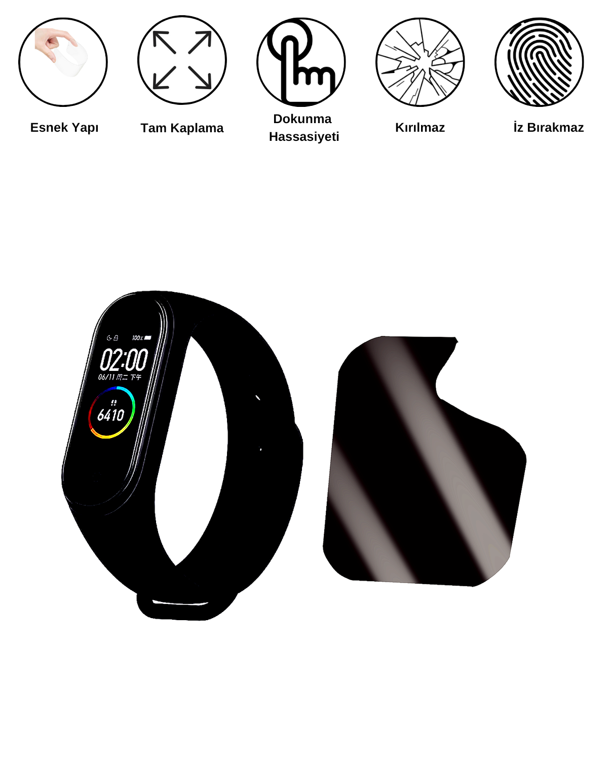 Xiaomi smart Band 4 Saat Uyumlu Matte Esnek Ekran Kırılmaz Cam Ekran Koruyucu Film 8684609346787