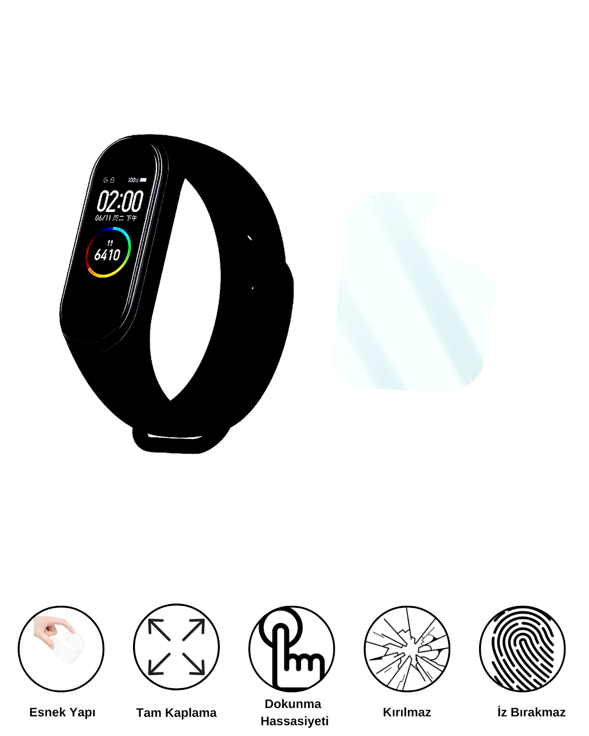 Xiaomi smart Band 4 Saat Uyumlu Uv Nano Kırılmaz Cam Ekran Koruyucu Film 8684609286885