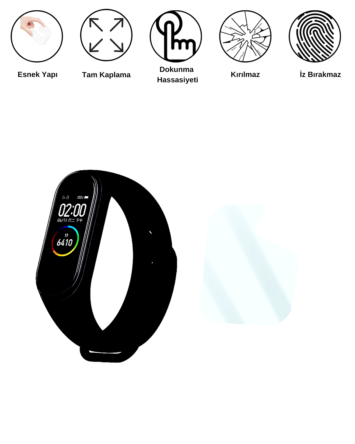 Xiaomi smart Band 4 Saat Uyumlu Uv Nano Kırılmaz Cam Ekran Koruyucu Film 8684609286885