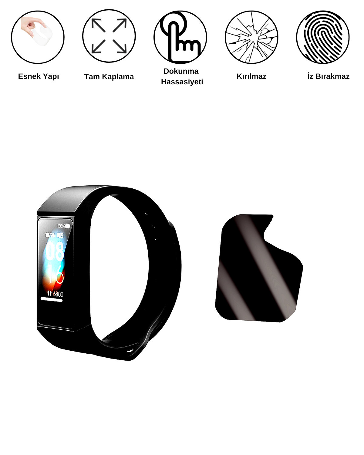 Xiaomi Smart Band 4C Saat Uyumlu Hayalet Ekran Kırılmaz Cam Ekran Koruyucu Film 8684609406801