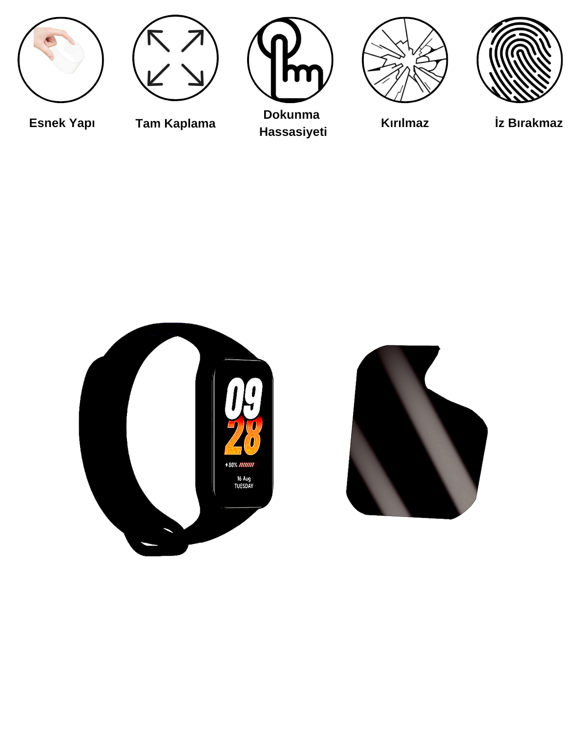 Xiaomi Smart Band 8 Active Saat Uyumlu Hayalet Ekran Kırılmaz Cam Ekran Koruyucu Film 8684609407129