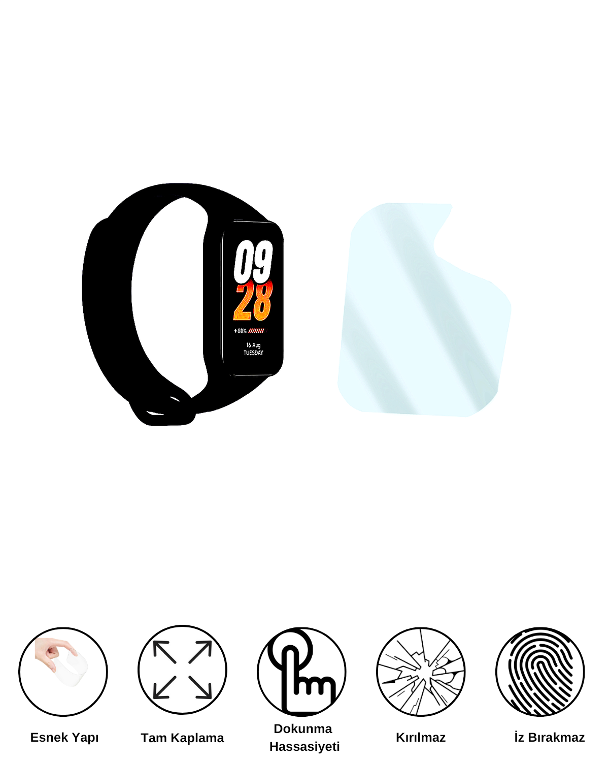 Xiaomi Smart Band 8 Active Saat Uyumlu Hydrojel Esnek Kırılmaz Cam Ekran Koruyucu Film 8684609227420