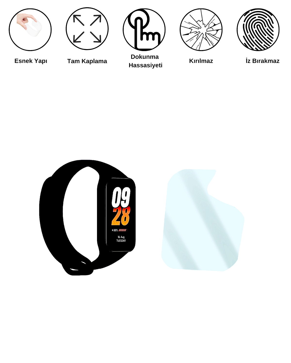 Xiaomi Smart Band 8 Active Saat Uyumlu Hydrojel Esnek Kırılmaz Cam Ekran Koruyucu Film 8684609227420